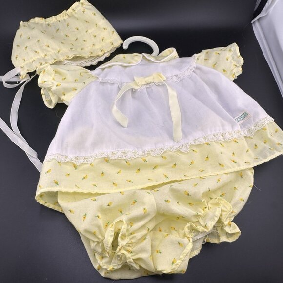 Cabbage Patch Kids Preemie Doll Coleco Yellow Tulips Bonnet Dress Bloomers READ - Picture 2 of 16
